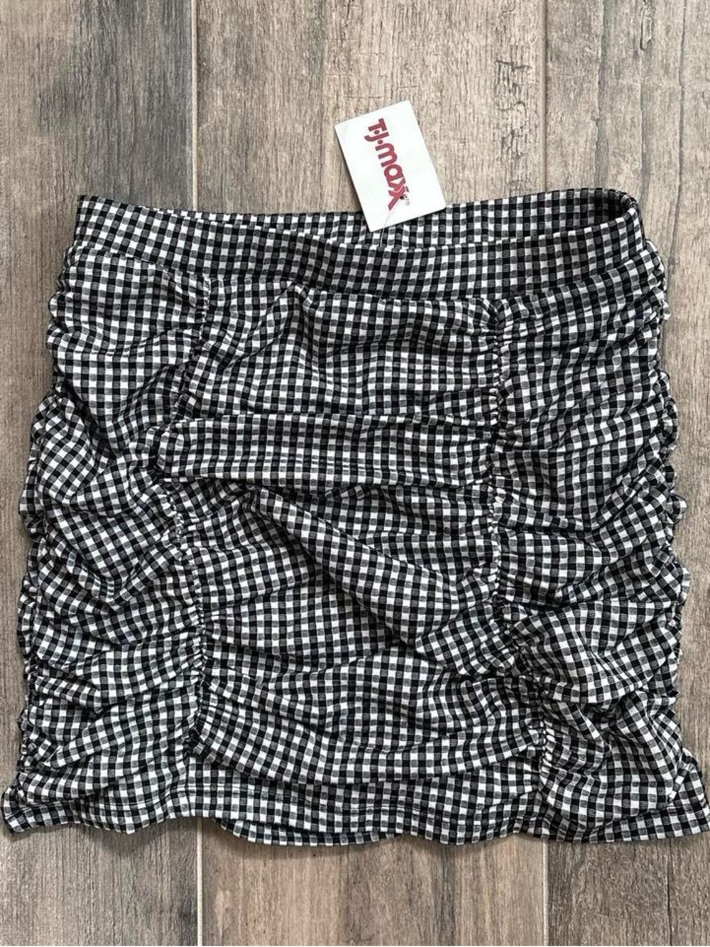 URBAN Romantics Black & White Gingham Ruched Mini Skirt